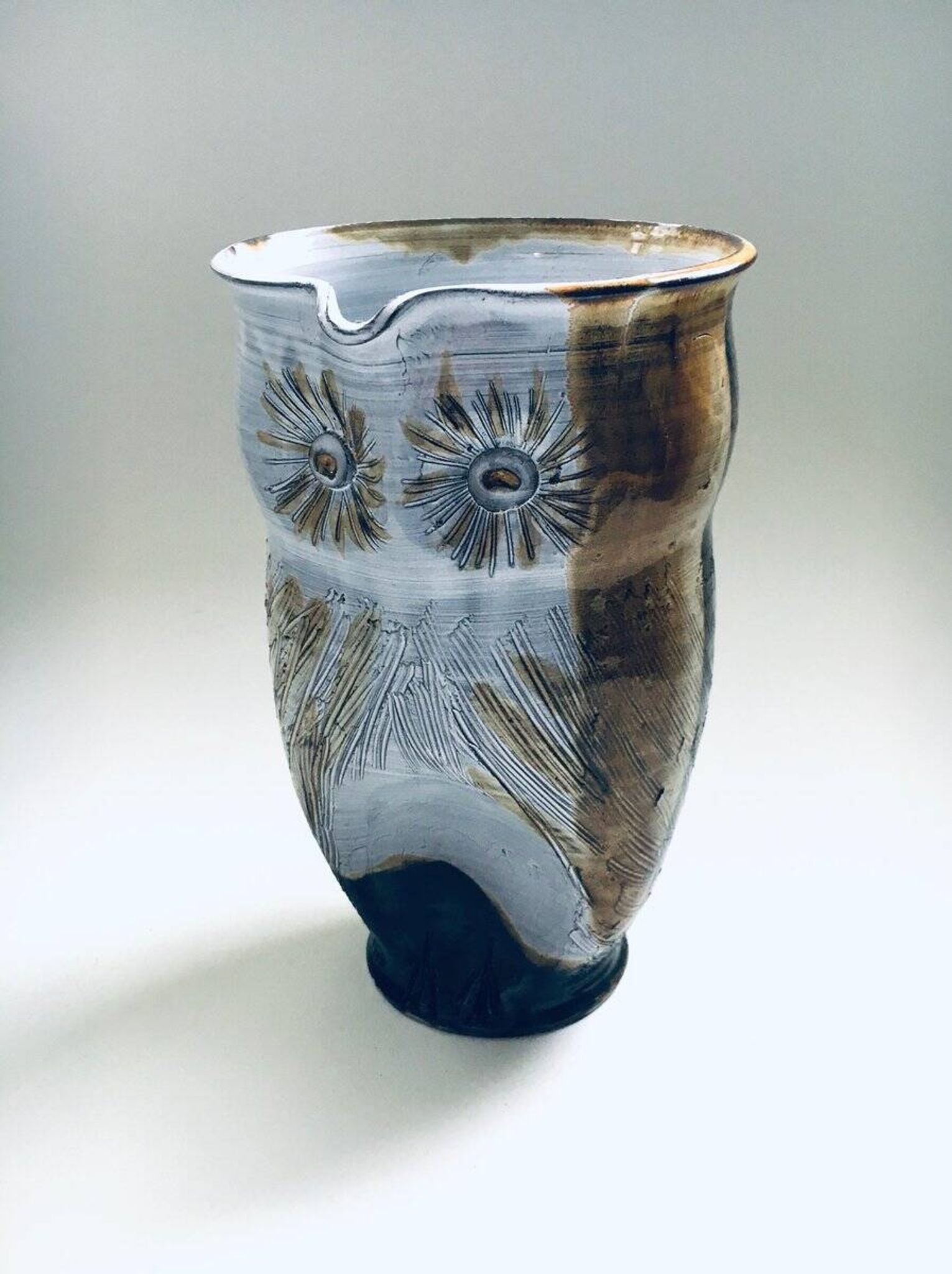Vintage Studio Art Pottery Owl Decanter Jug by Tavares, 1970s
