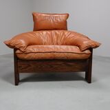 Vintage tripod lounge chair in leather, rattan and oak, Netherlands
