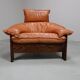 Vintage tripod lounge chair in leather, rattan and oak, Netherlands