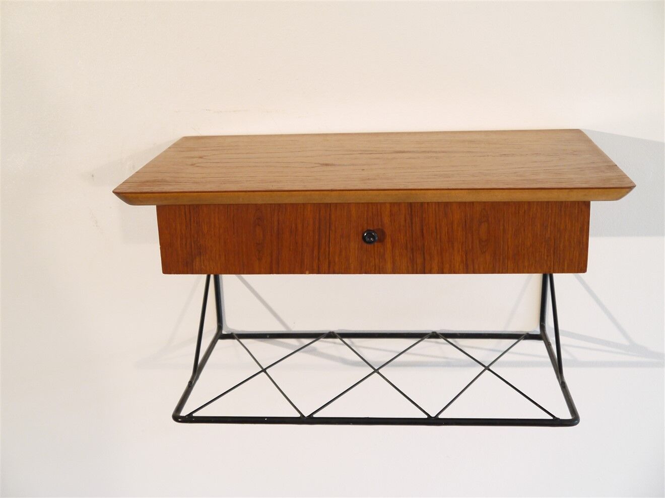 Pair of Scandinavian wall bedside tables in teak 1960