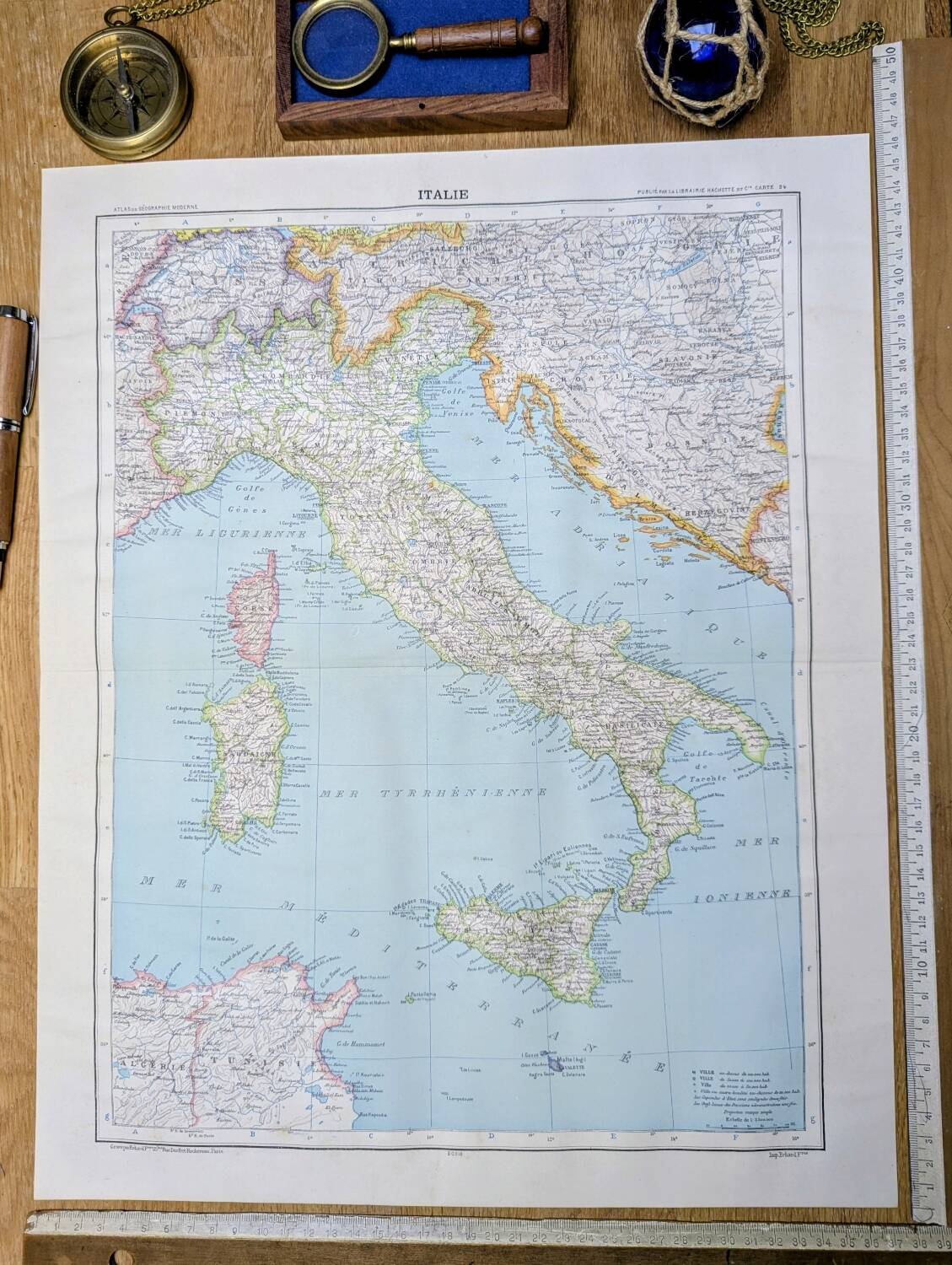 Italy, original map printed in 1907.