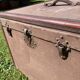 Antique travel trunk, wooden and leather transport case, 1900
