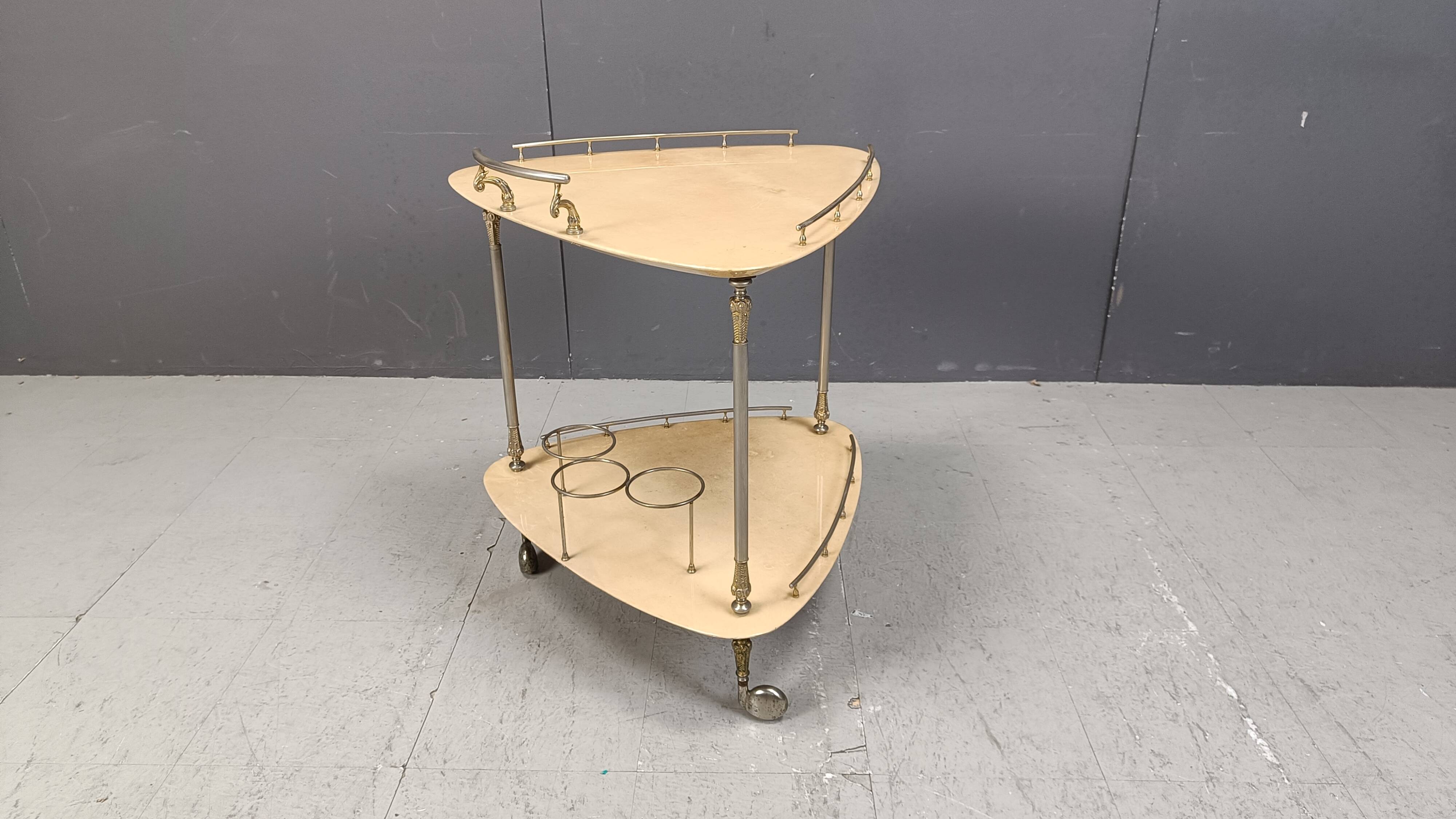 Italian Lacquered Goatskin / Parchment Serving Bar Cart by Aldo Tura, 1960s