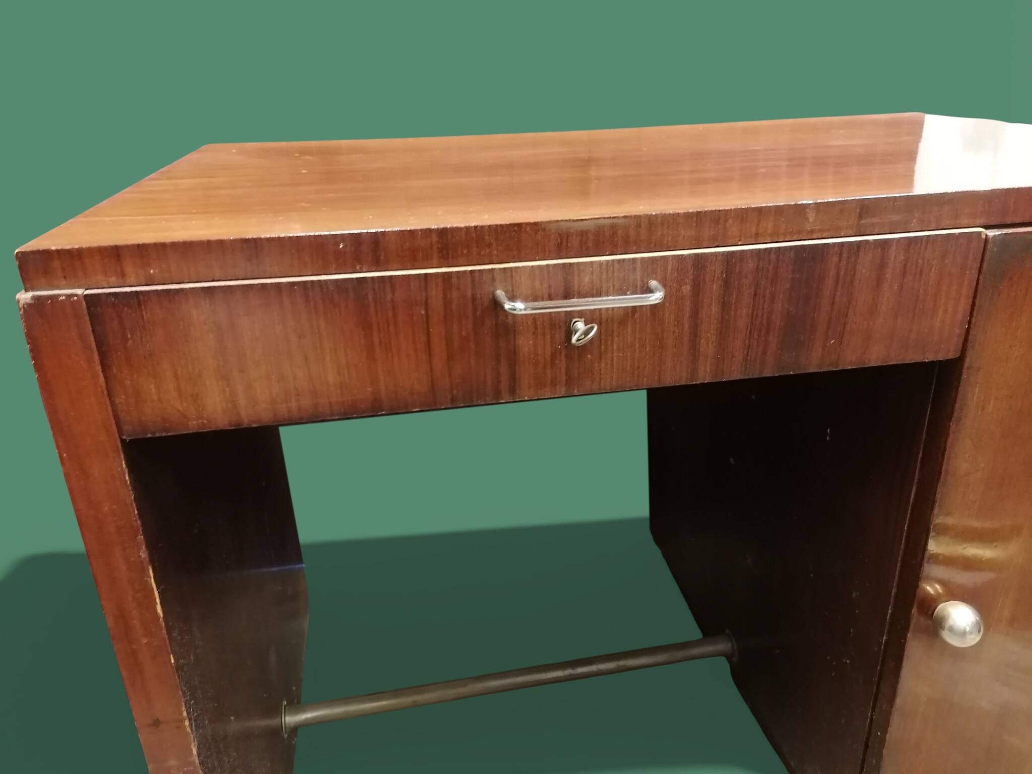 Rectangular veneered wooden desk in Art Deco style. 1930s-1940s.