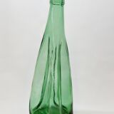 Ancienne Grande Bouteille En Verre Pressé Moulé Vert Écrasé Déformé