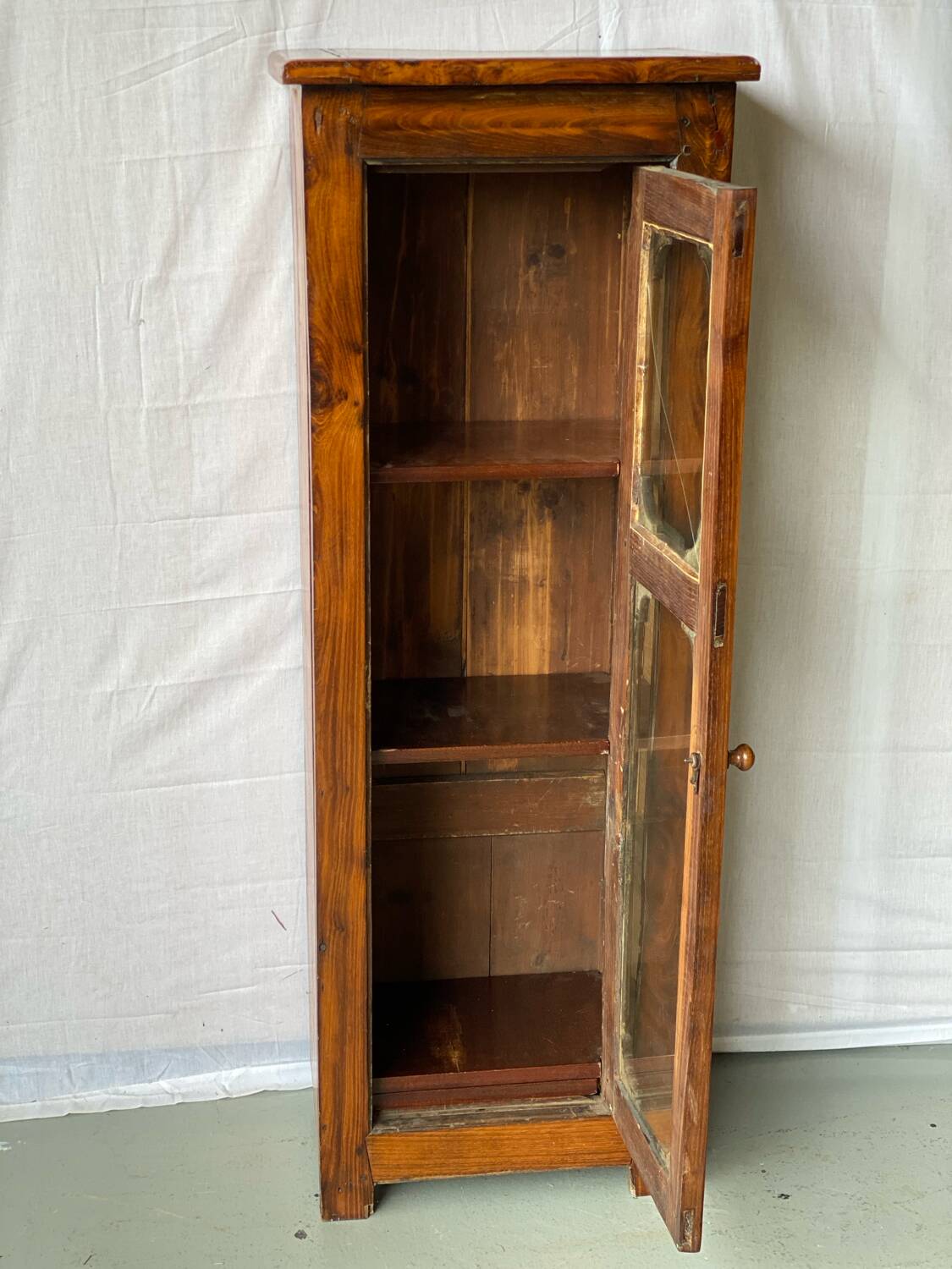 Vintage solid wood column display cabinet