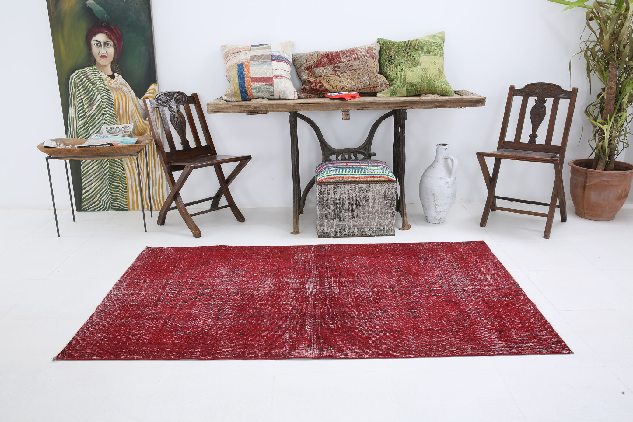 Tapis rouge affligé vintage 195x113cm