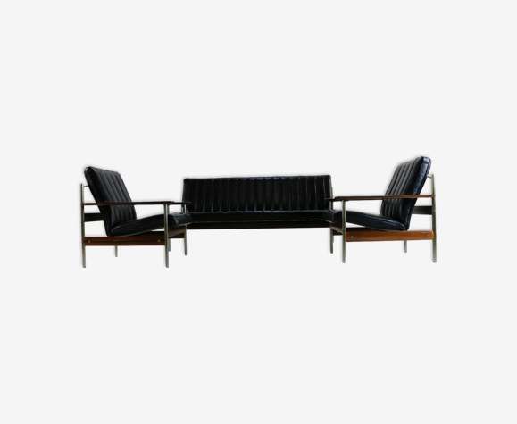 Ensemble de salon Sven Ivar Dysthe en cuir noir pour Dokka Mobler