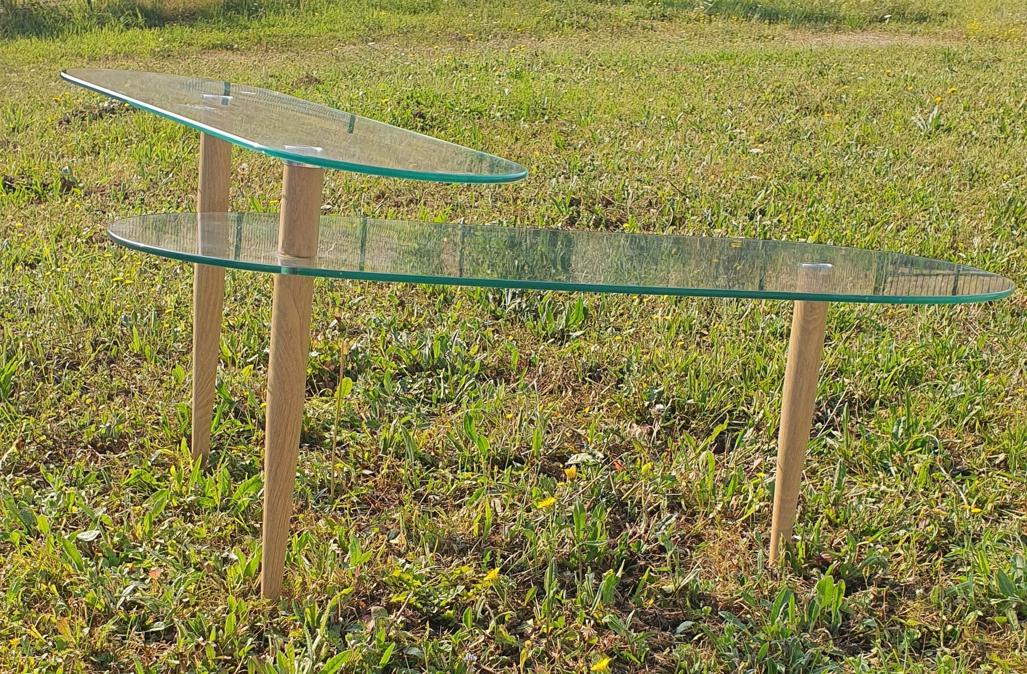 glass coffee table with swivel top spindle foot wood 100x50 height 40 and 30cm