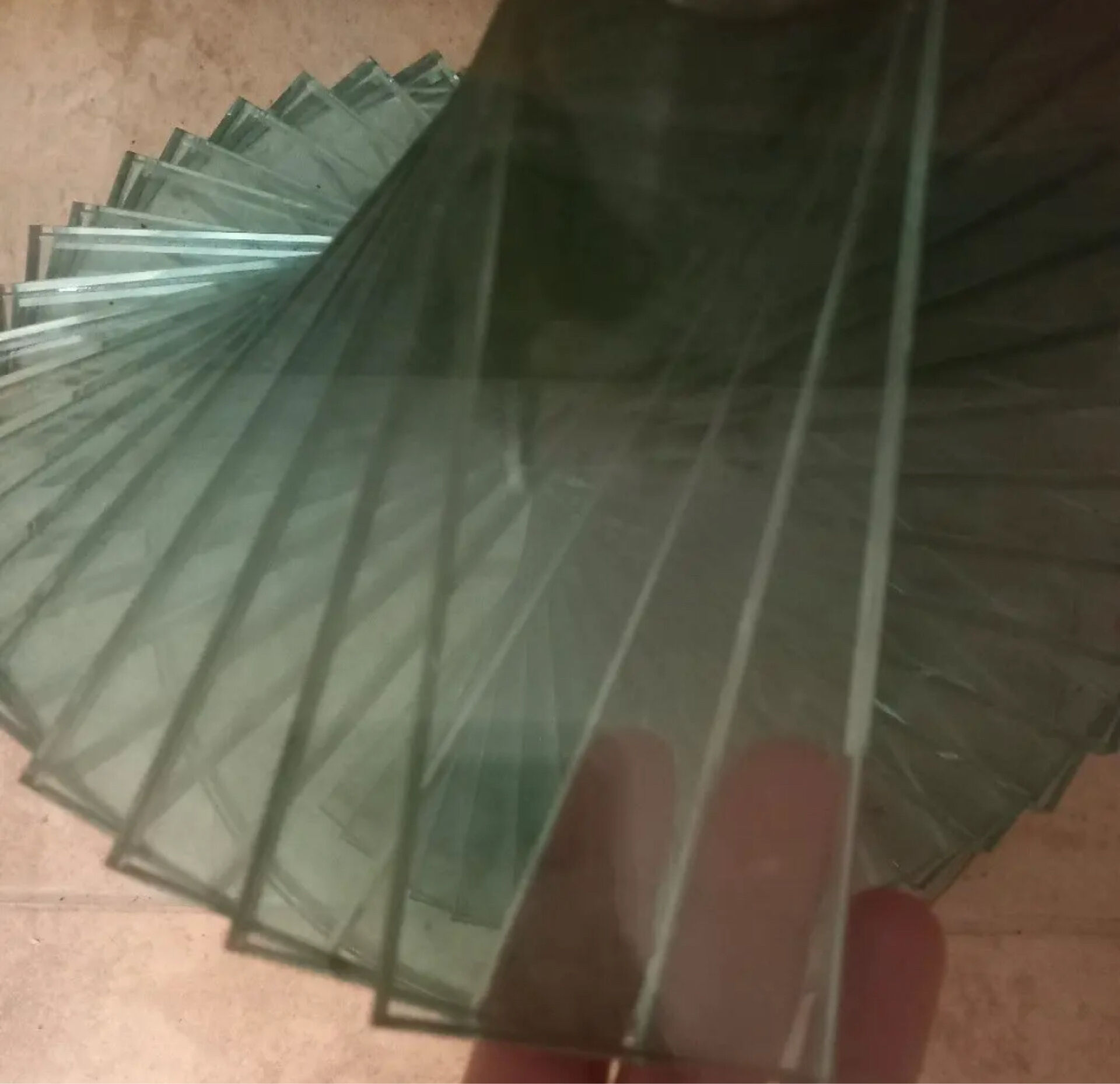 90s Sculptural Glass Coffee Table - Aqua Spiral Base