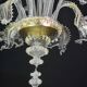 Wonderful large size Venetian chandelier, transparent and gold Murano glass