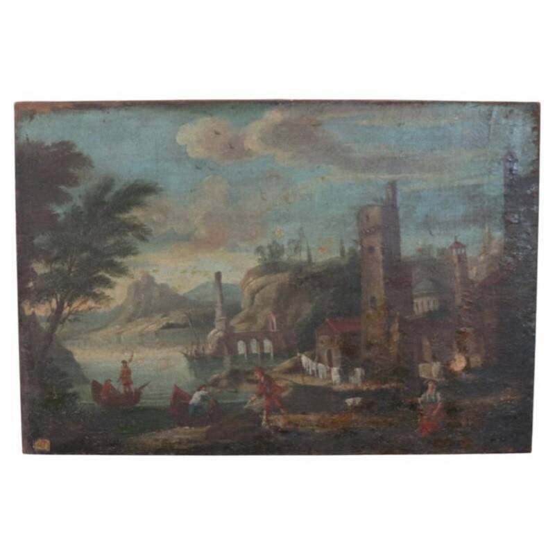 Coastal Landscape, Oil On Canvas, Italy, 18th Century