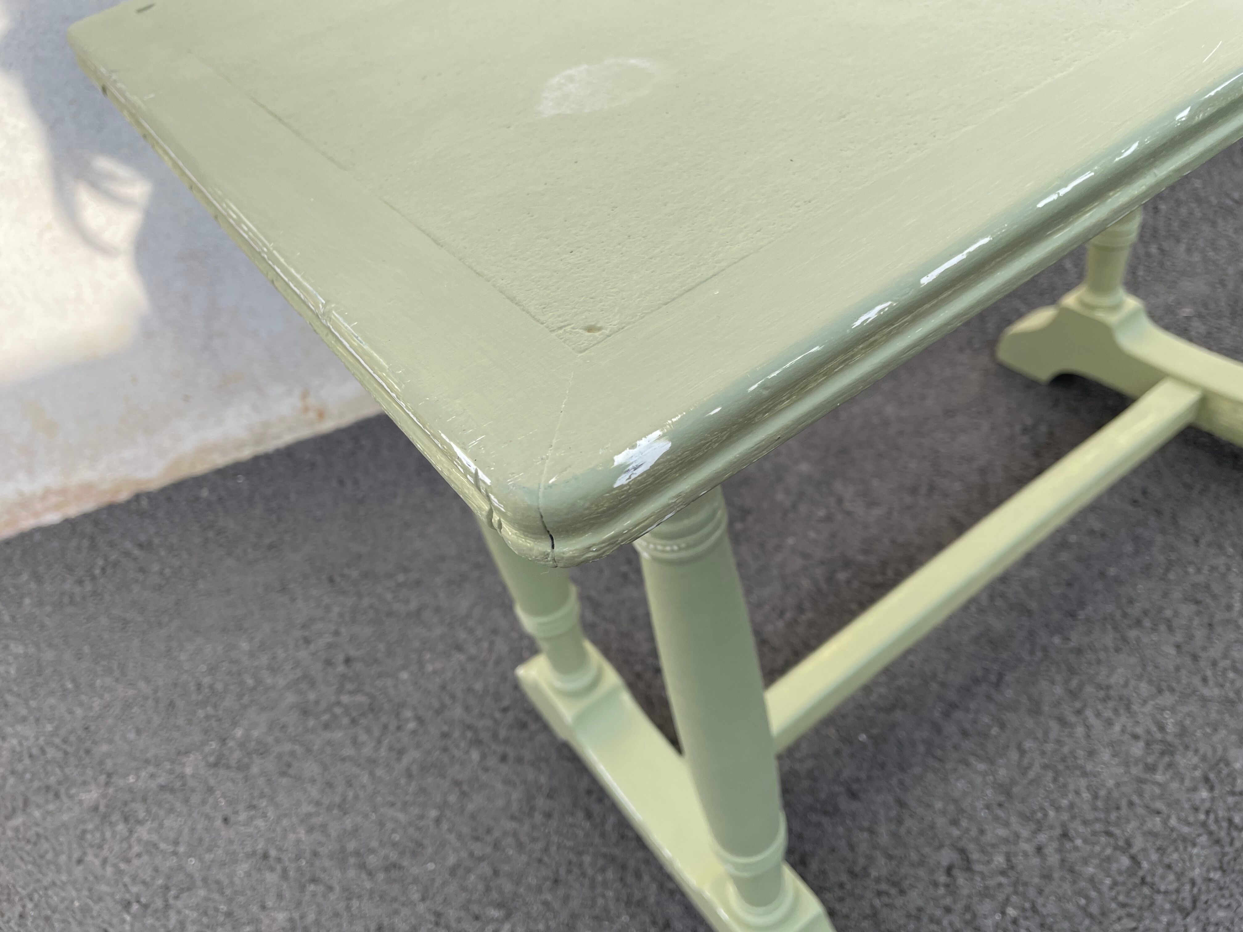 Patinated green baluster table
