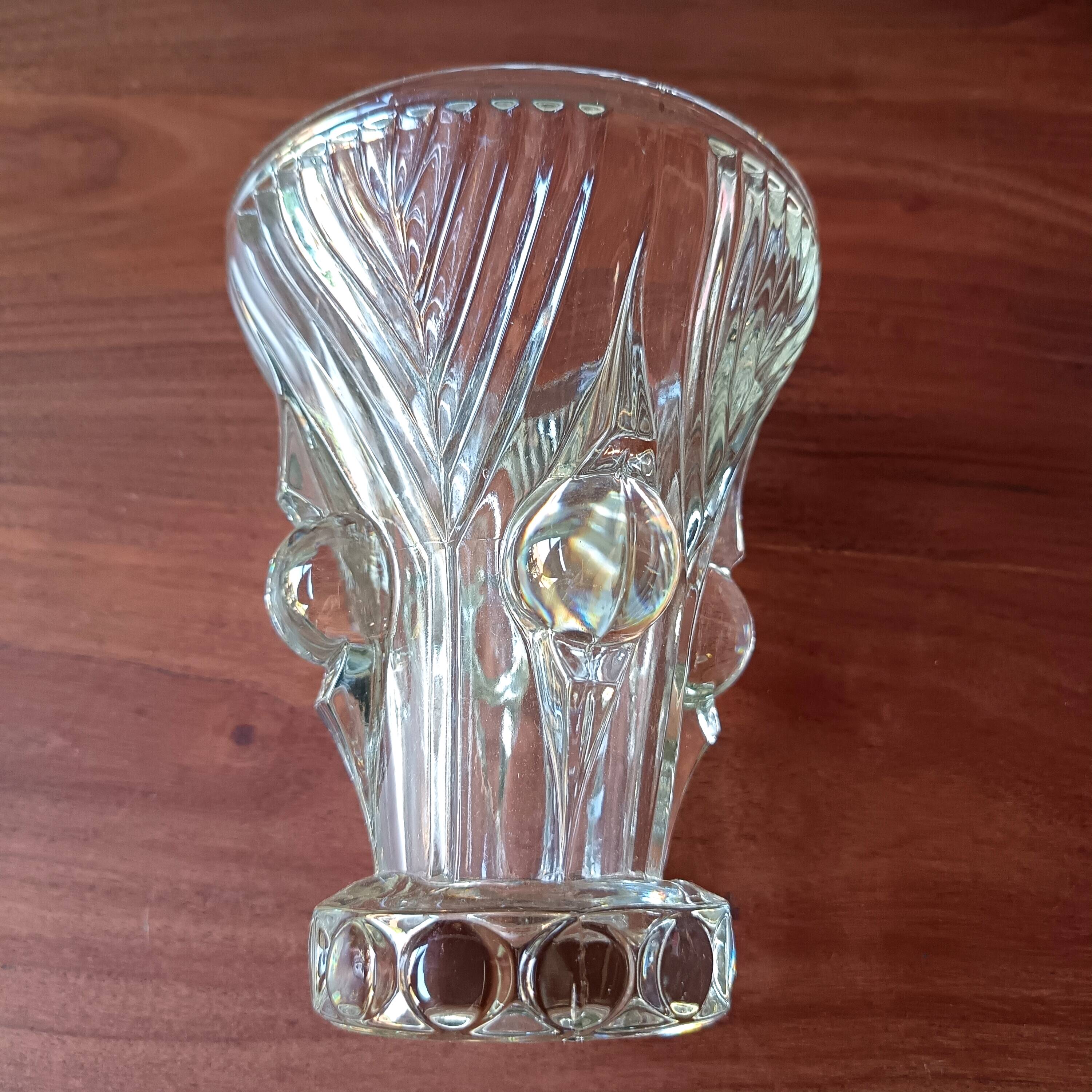 Vase transparent pressed molded glass vintage 1950