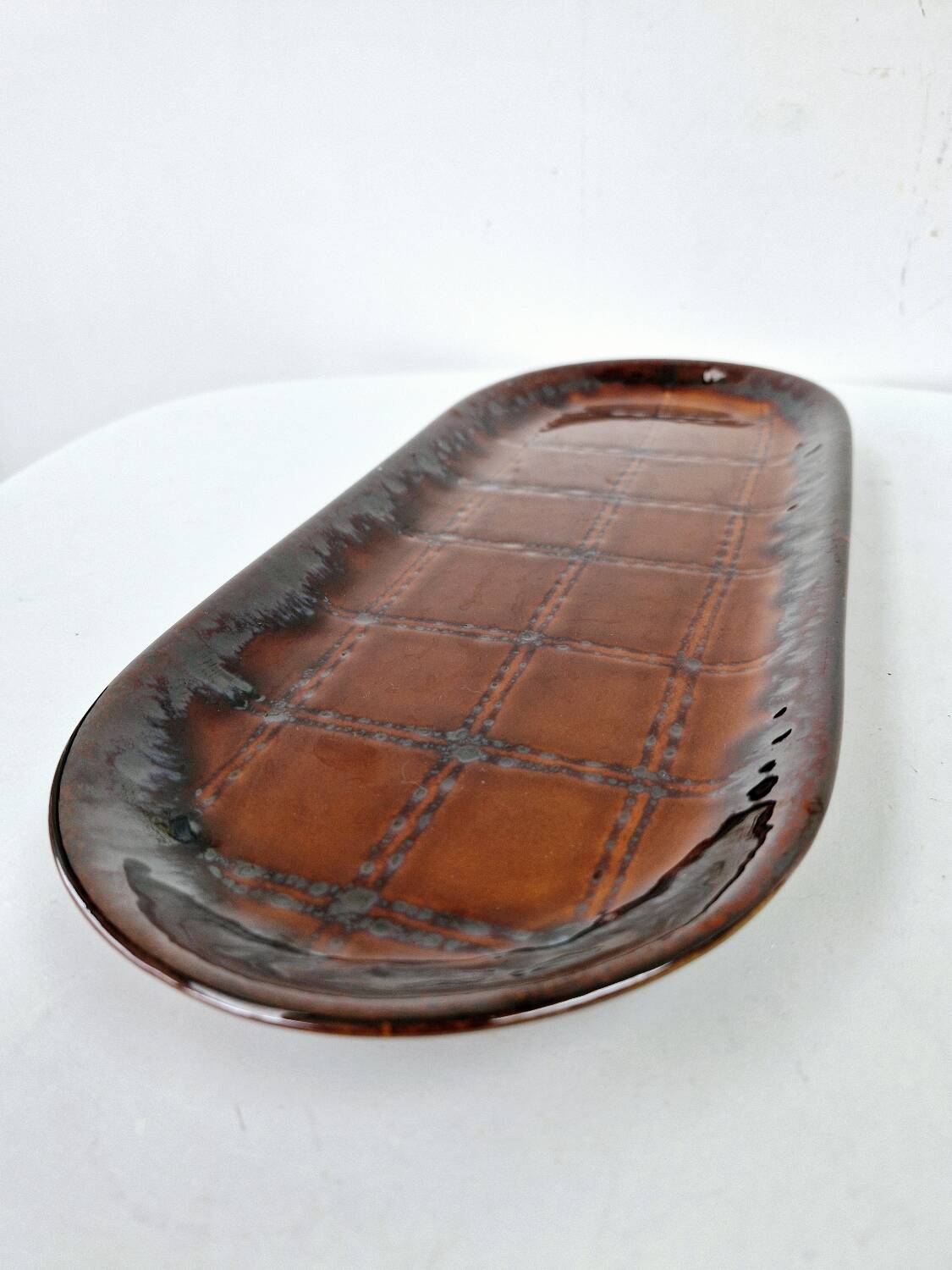 Old Oval Dish Earthenware K&G Luneville Grid Decor 37 x 15.5 cm