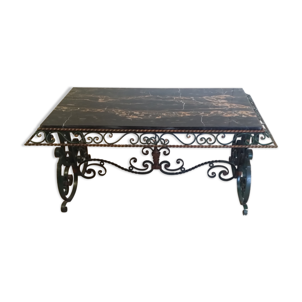 Table basse en fer forgé et marbre | Selency