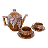 Ancienne théière gf art déco céramique flammée marron vintage