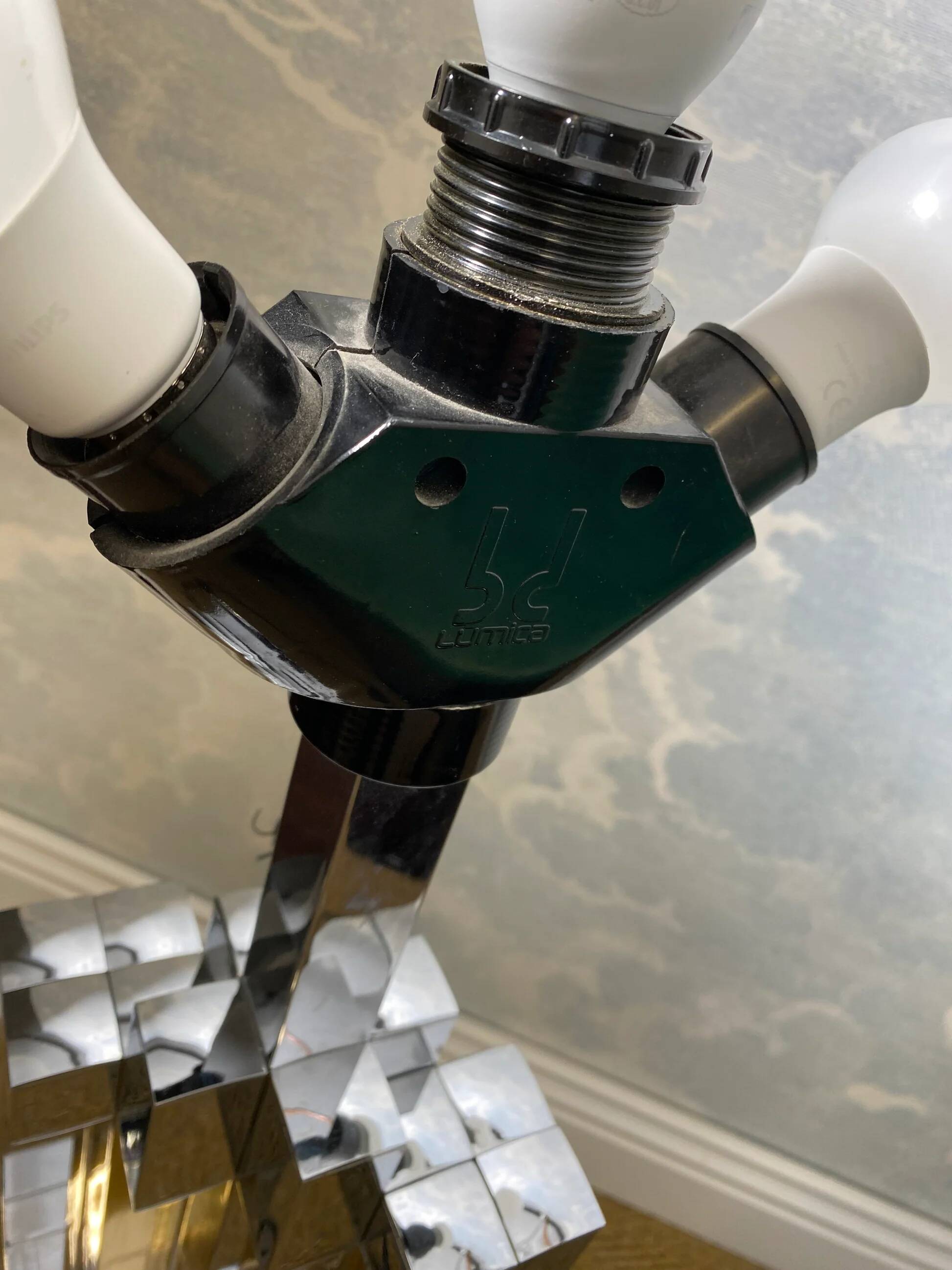 large table lamp in brass and chrome "Skyscraper" by B D Lumica in the style of Willy Rizzo, Spain, 1970s.