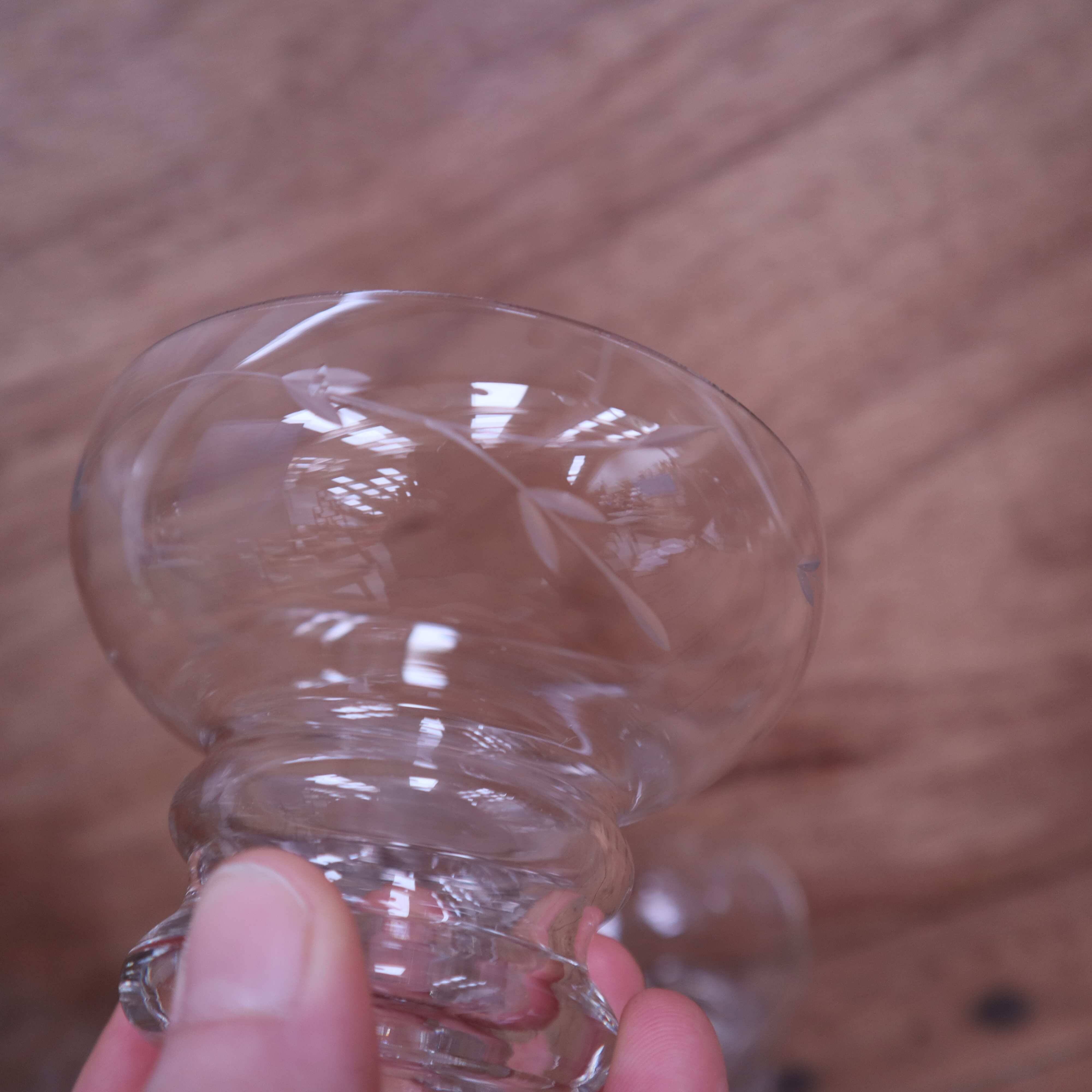 9 vintage engraved champagne glasses 1950