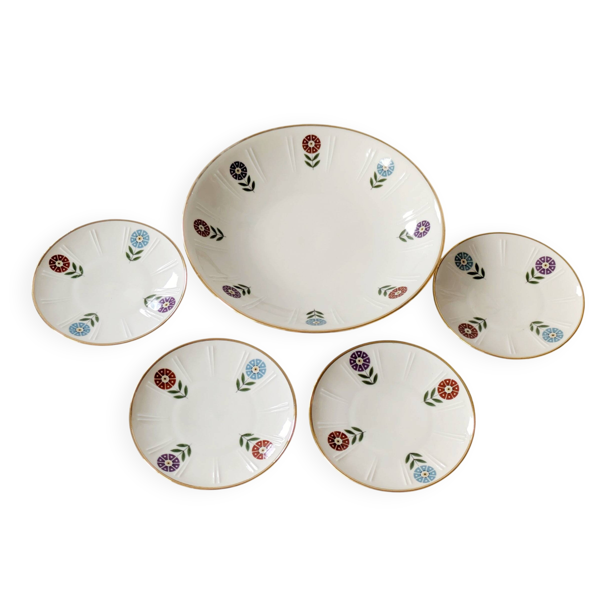 Set of 4 coasters + 1 plate, Winterling Bavaria porcelain, 1960s