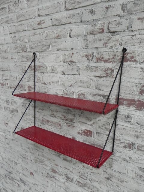Steel wall rack with 2 shelves by Tjerk Reijenga perforated for Pilastro