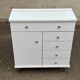 White wooden bathroom furniture with chrome compass legs, Mid-Century 1960.