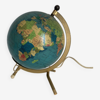 Vintage 1967 terrestrial globe Taride golden tripod glass - 22 cm