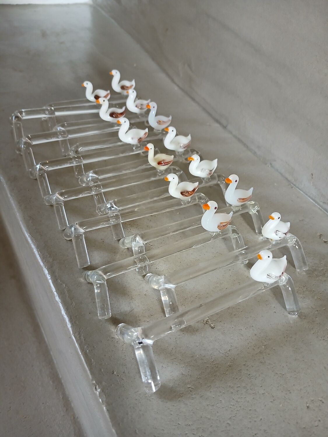 14 antique glass knife rests / ducks