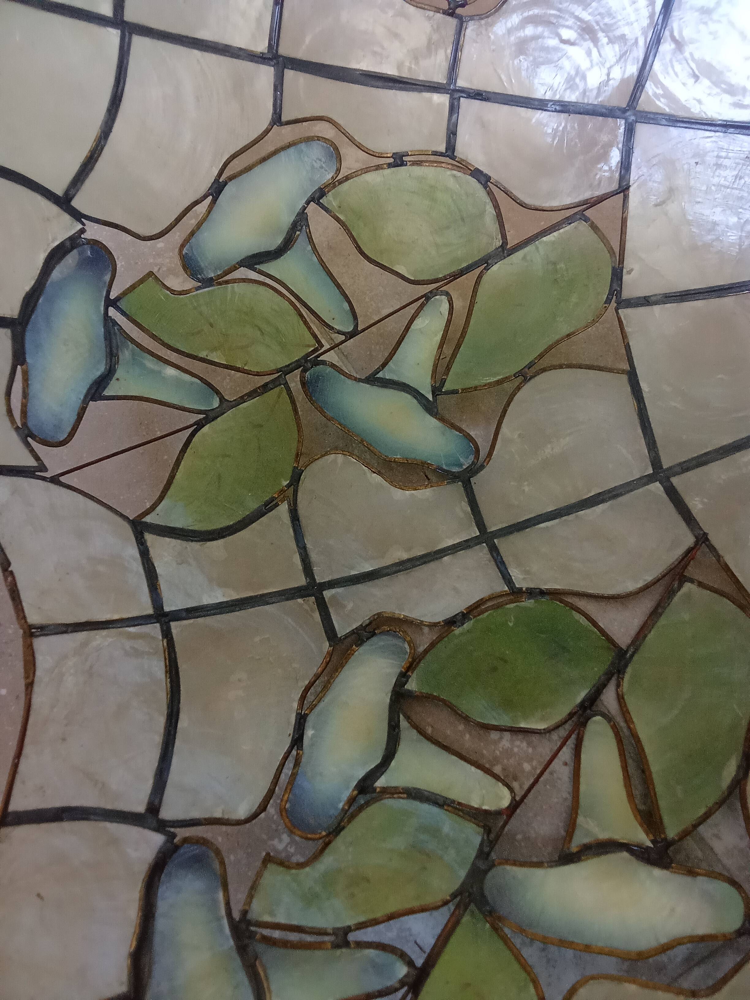 Ancienne suspension vitrail style Art Nouveau