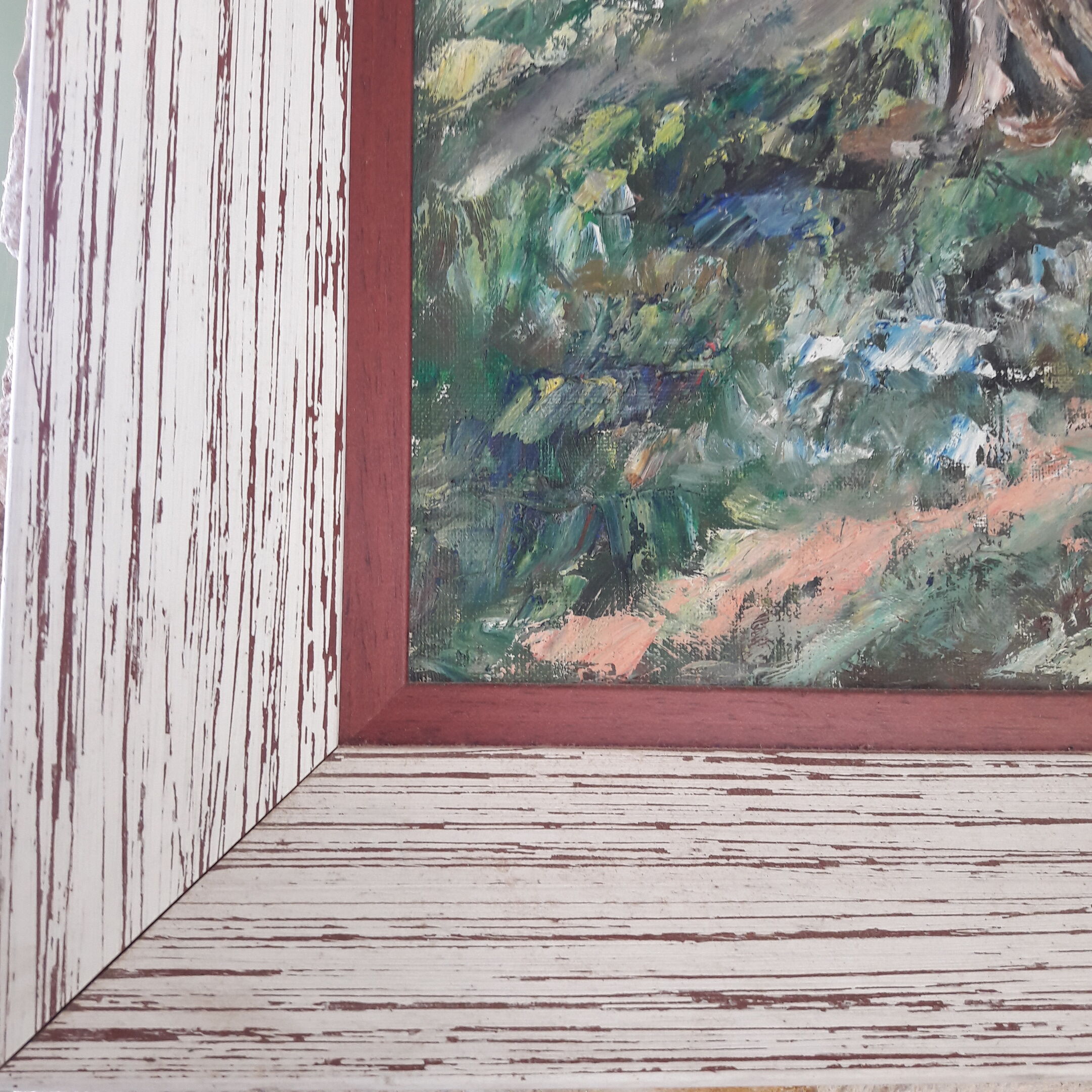 Tableau peinture huile pommiers en fleurs