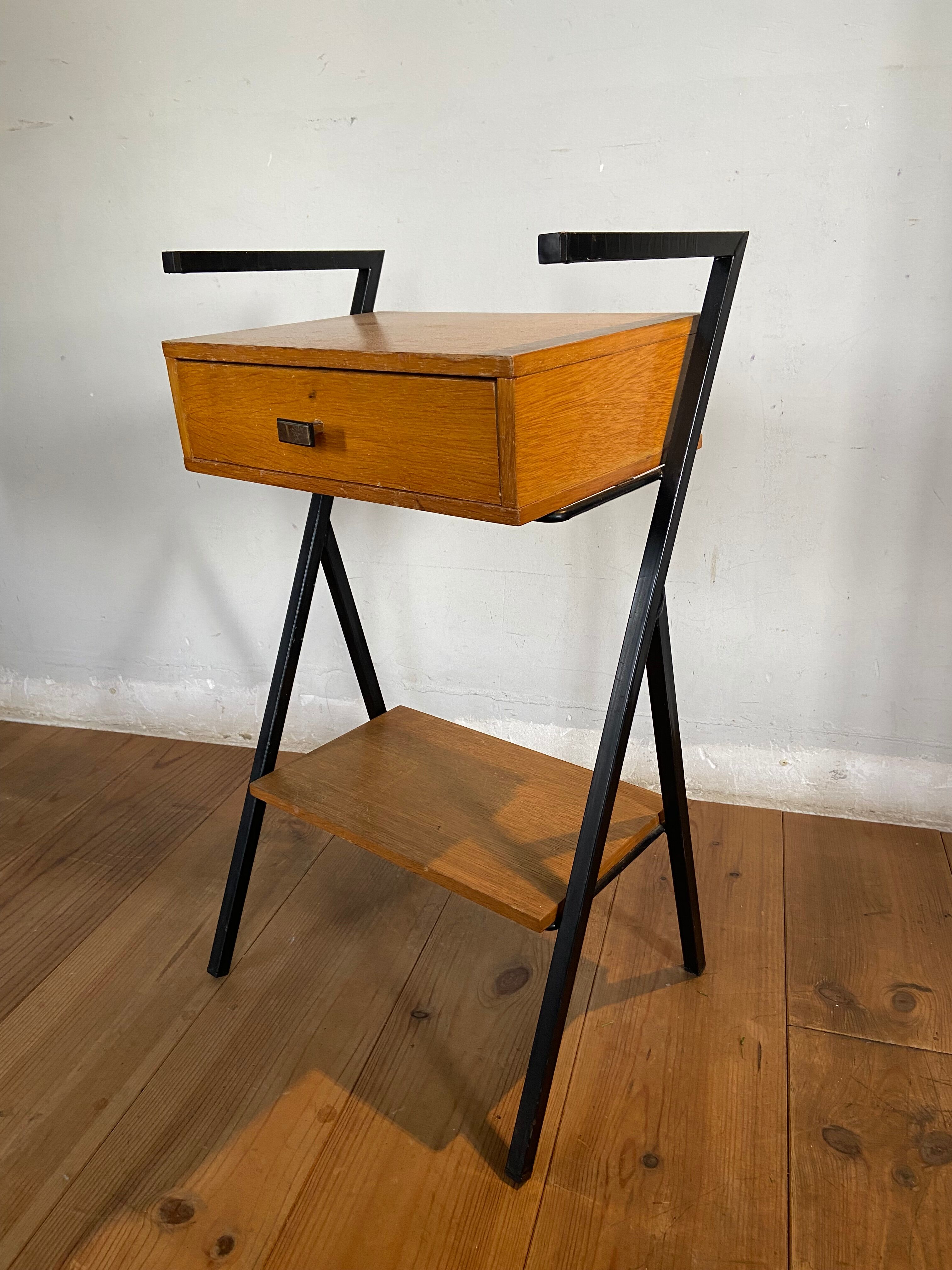 Vintage side table year 50 wood and metal dlg jacques hitier