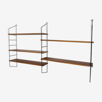 Double modular wooden wall shelf, 1960s, Tomado, String.