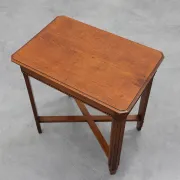 French Art Deco Side Table with Fluted Legs, Carved Frieze and X-Stretcher,