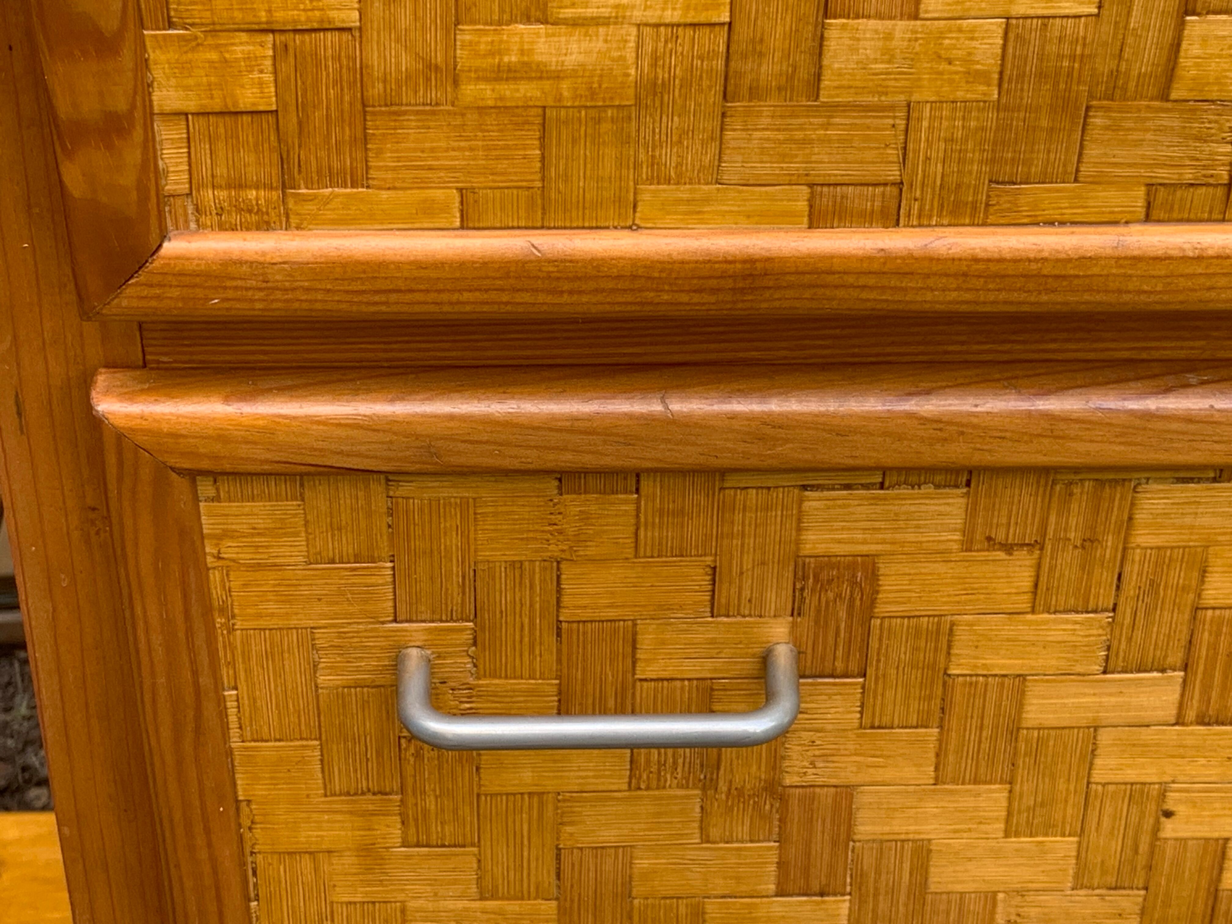 Bamboo cabinet woven and modular pine vintage 1960