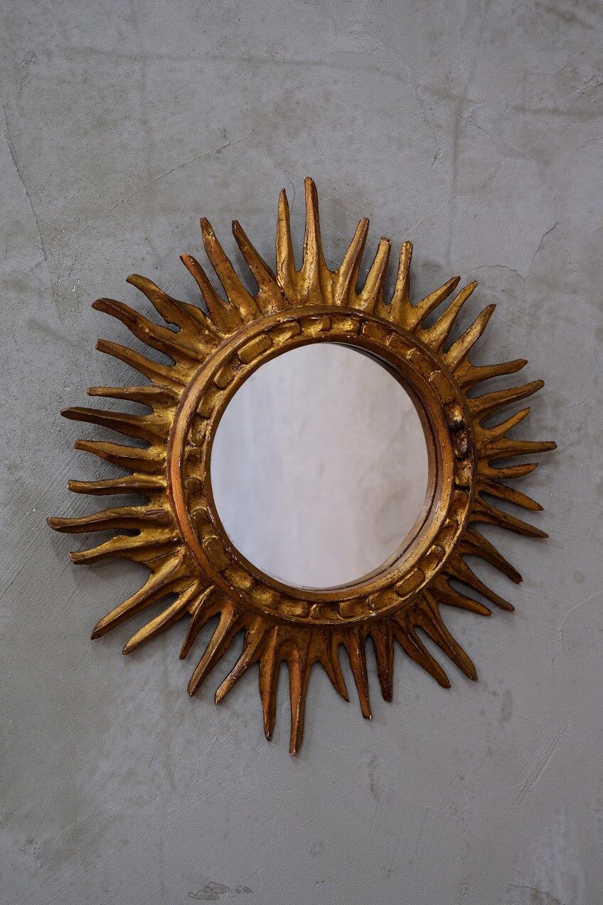 Mid-century italian wooden sun mirror, 1950s