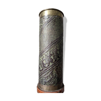 Porte-parapluie laiton métal repoussé motif végétal Fabrication artisanale