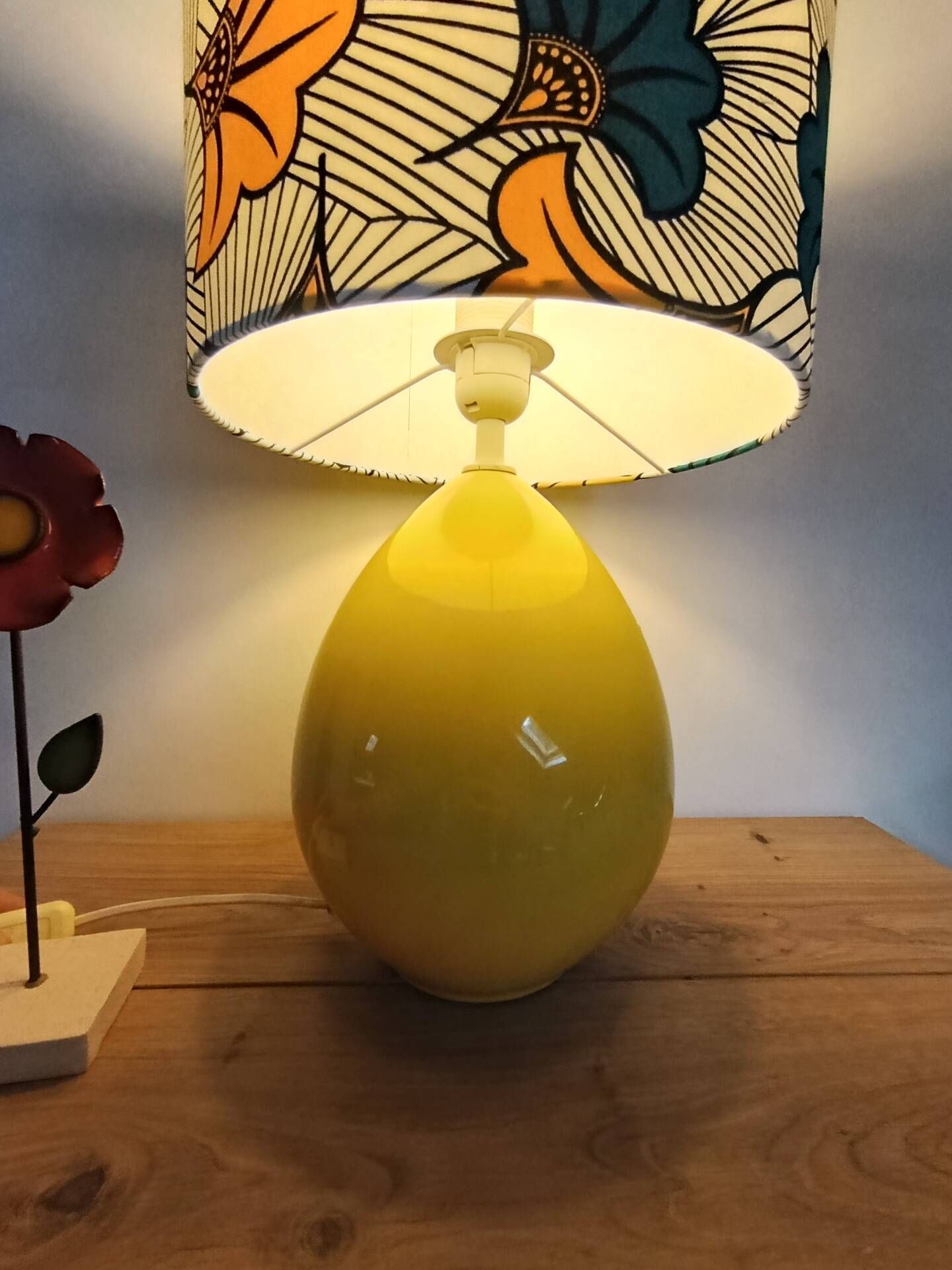 irresistible vintage lamp, wax print with stylised flowers