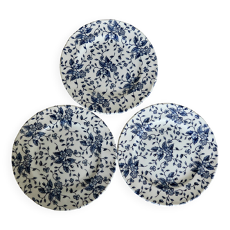 3 assiettes à dessert vintage anglaises Royal Tudor modèle bouquet bleu