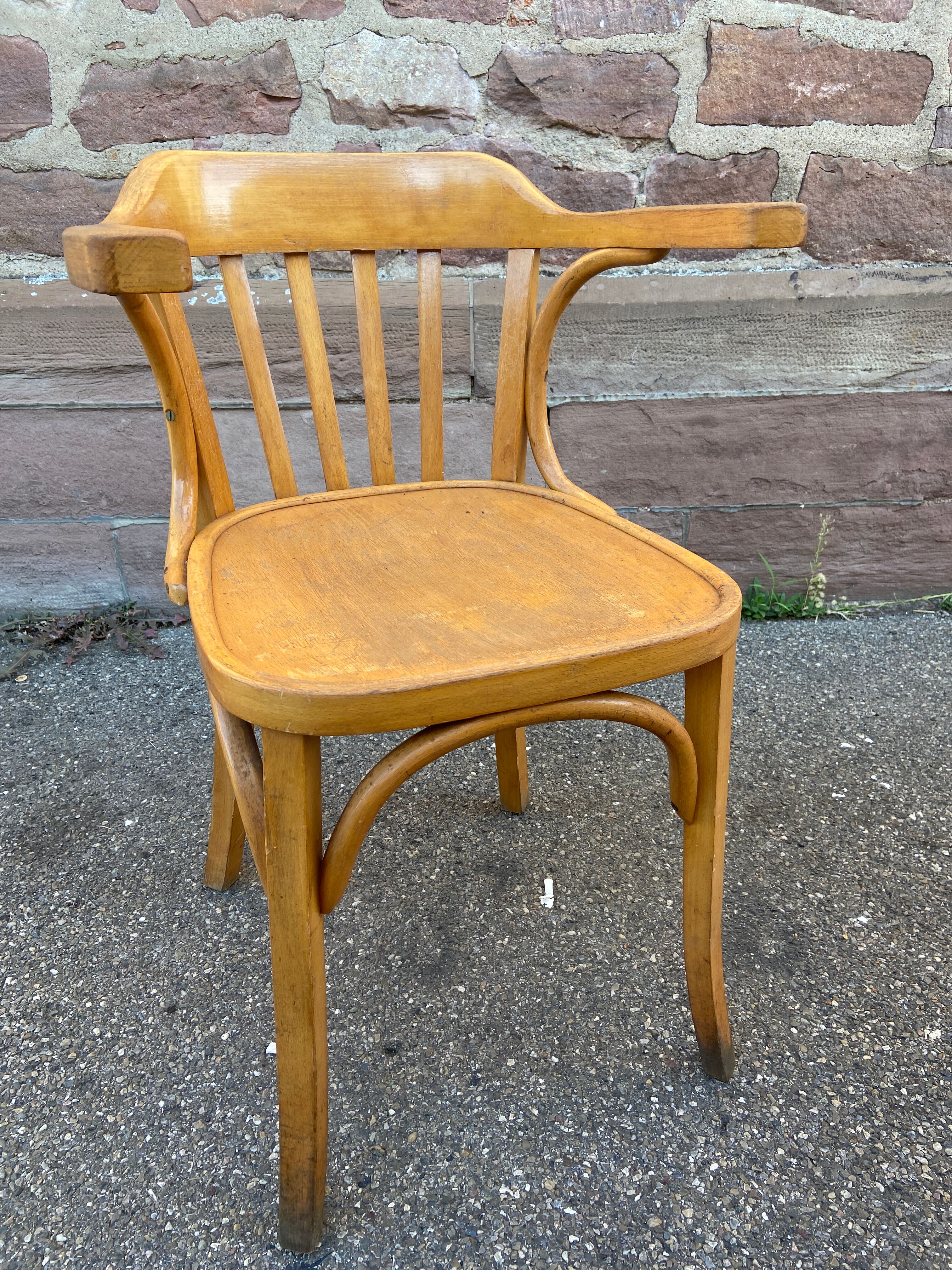 American office style armchair Viennese curved wood FISCHEL THONET 1950