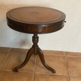 Small furniture side table pedestal table 3 drawers top leather lion's paw in bronze