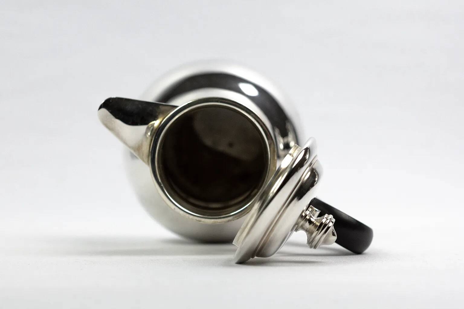 Christofle Gallia selfish coffee pot in silver-plated metal with a wooden handle