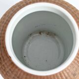 Pair of vintage Chinese vases in porcelain and woven bamboo.