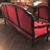 Salon Napoleon III 19 eme canapé 3 places et 4 chaises parfait etat bois noirci tissu rouge