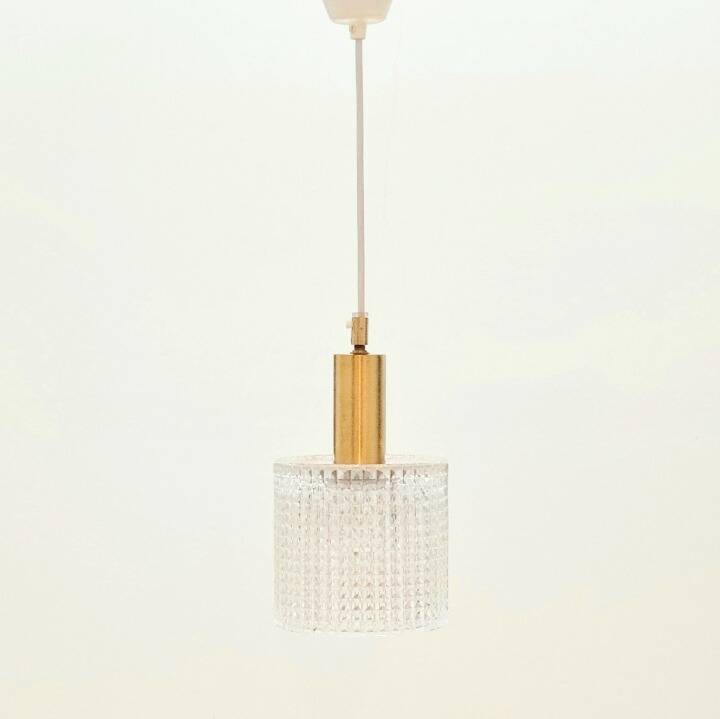 Scandinavian Glass & Brass Pendant Light by Fagerlund for Orrefors, 1960s