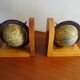 Paire serre livre globe terrestre mappemonde vintage en bois