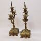 Old pair of 3 branched brass candlesticks