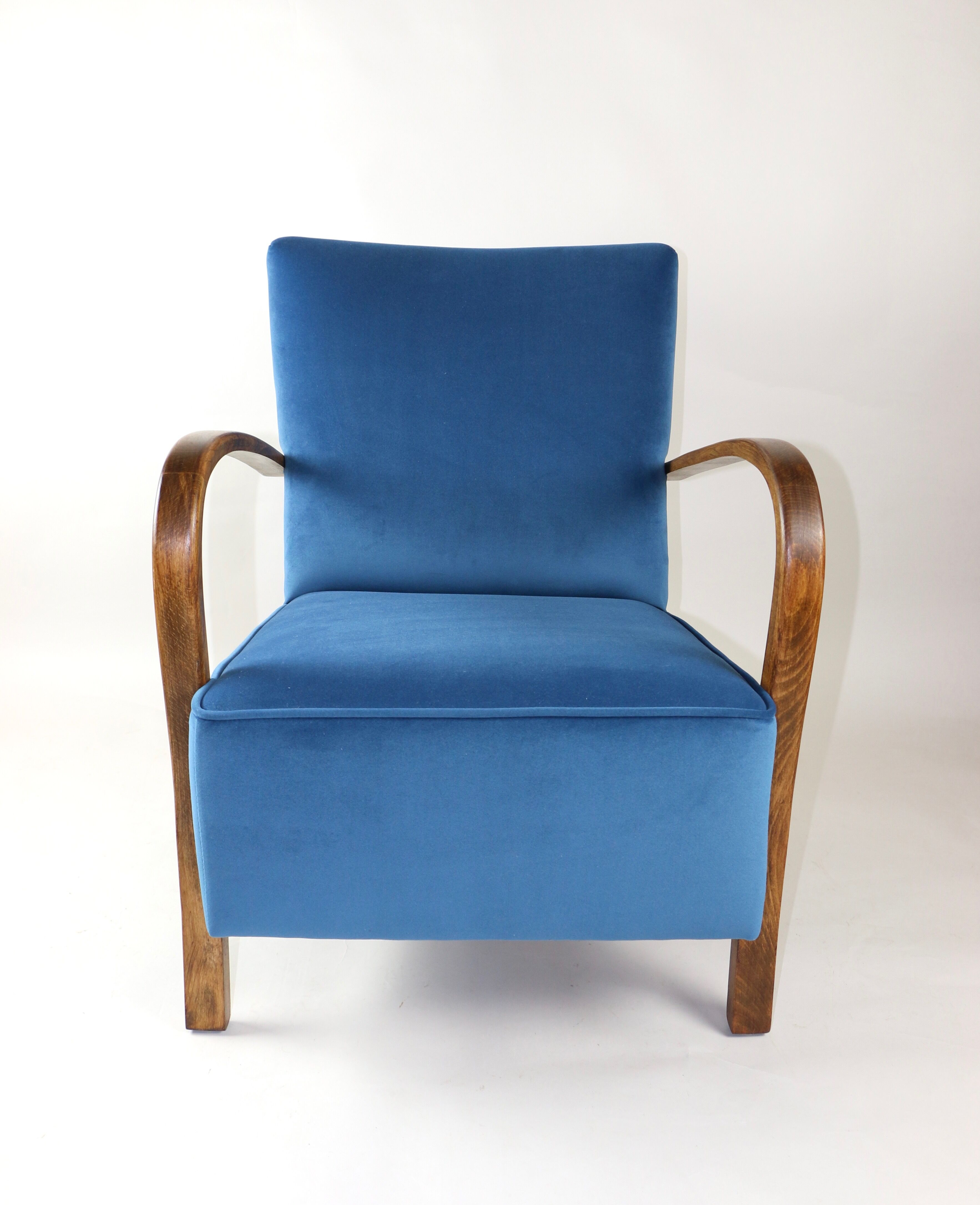Fauteuil en velours bleu Art Déco, années 1960