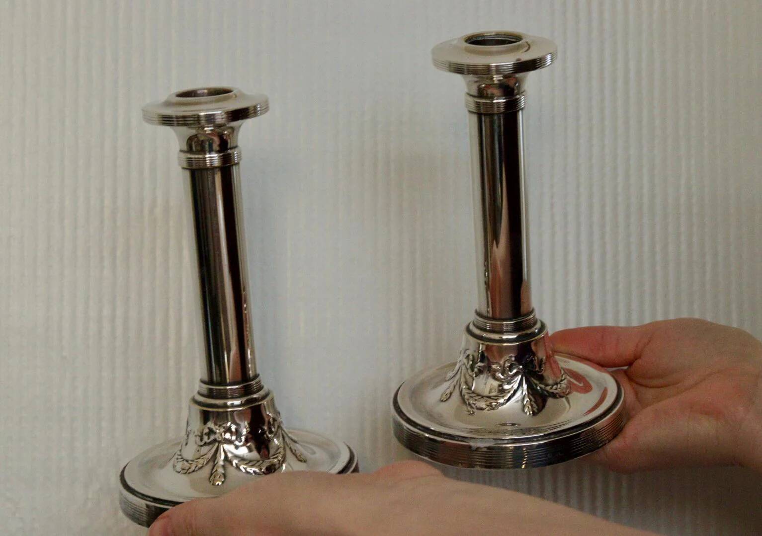 Pair of mid-century silver-plated metal candleholders