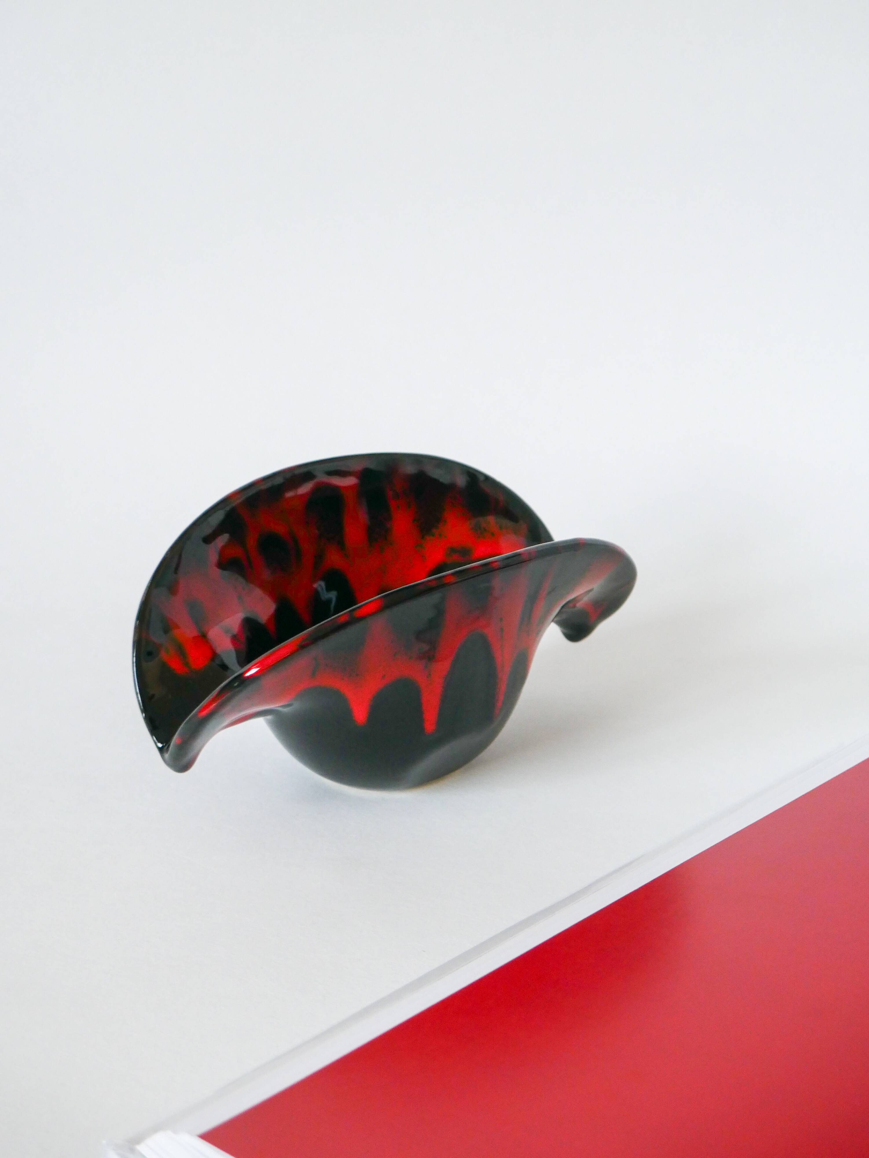 Vallauris style black and red ceramic pocket tray 1970