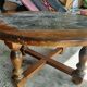 Round coffee table in solid oak and slate / signed Motard